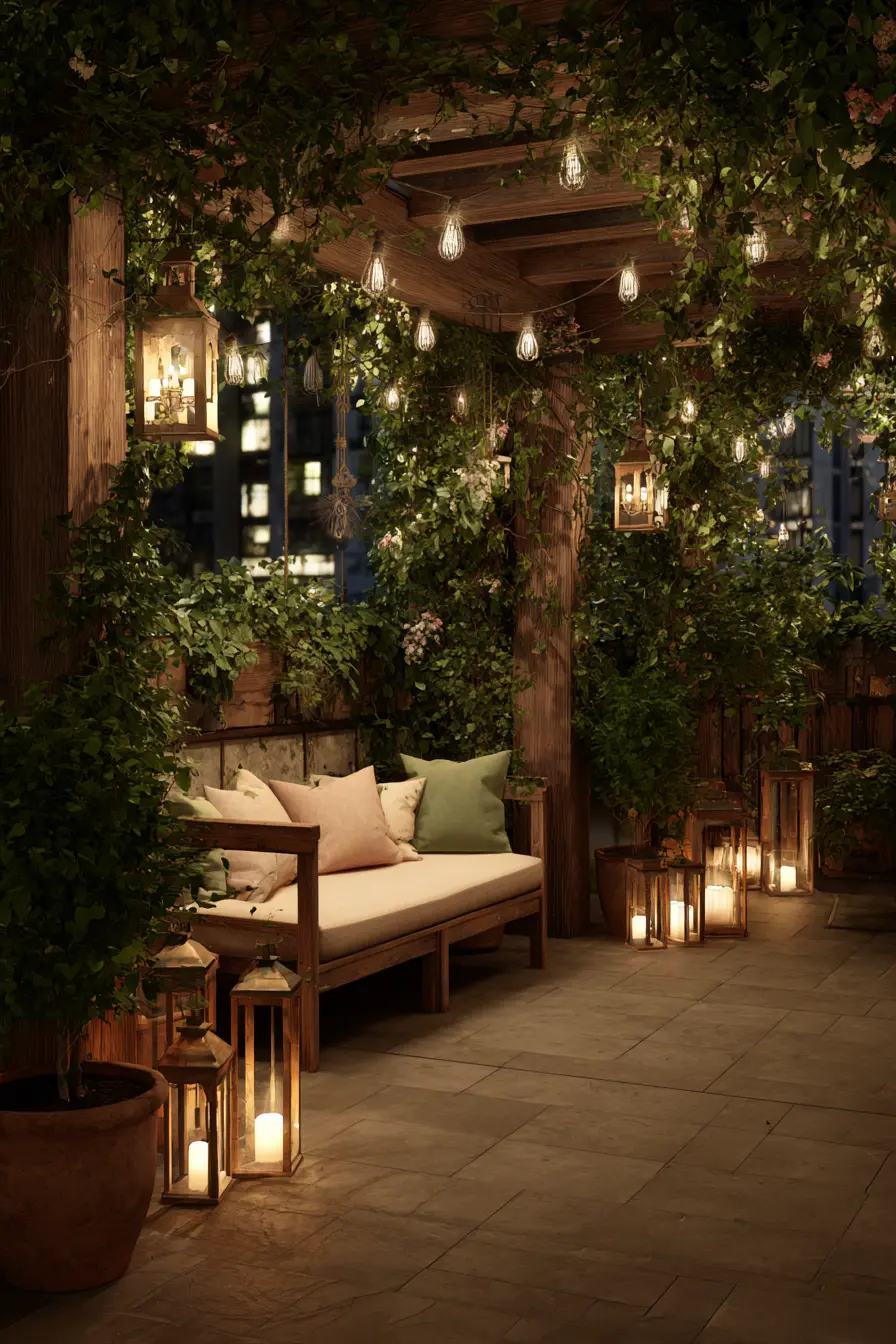 Fairy Lights Wrapped Around the Patio Pergola