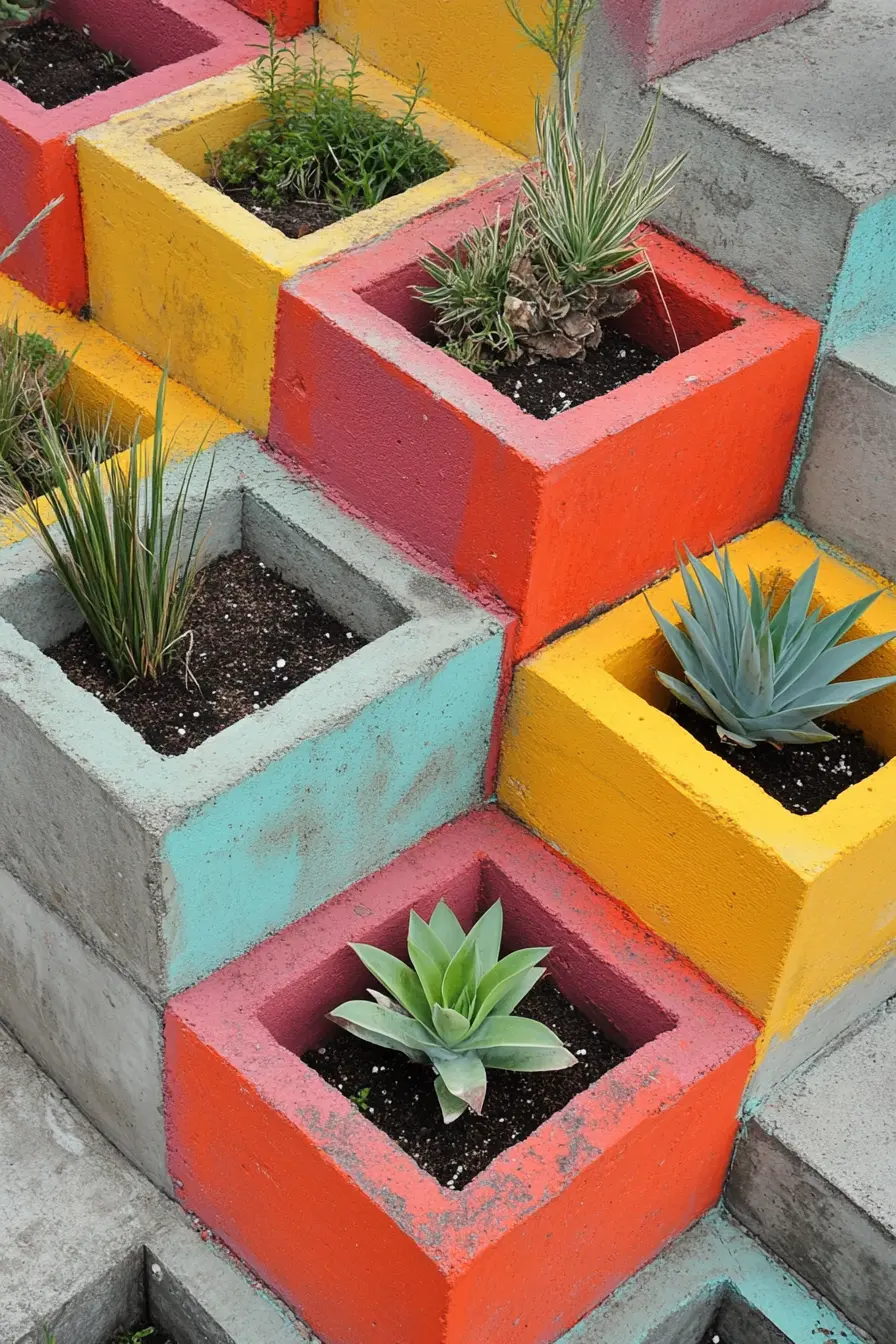 Painted Cinder Block Planters