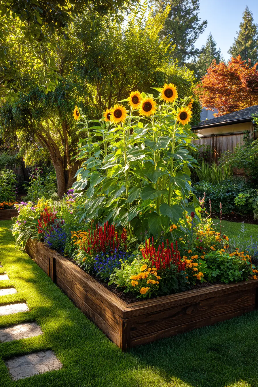 Raised Bed with Sunflowers