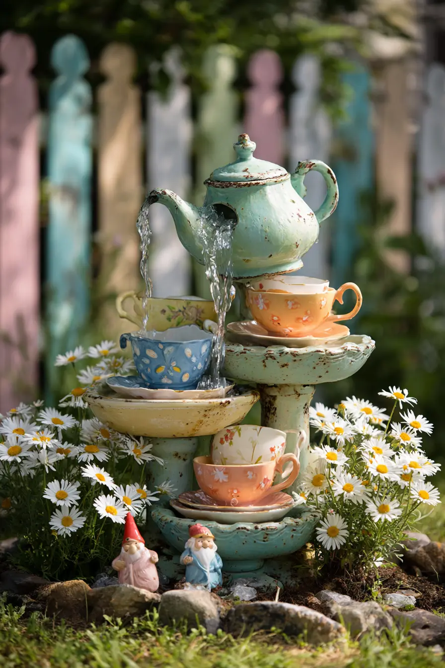 Recycled Teapot & Teacup Fountain