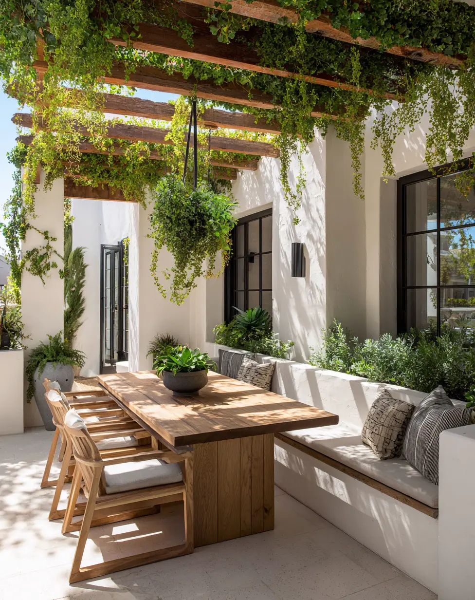 Slatted Roof with Hanging Plants