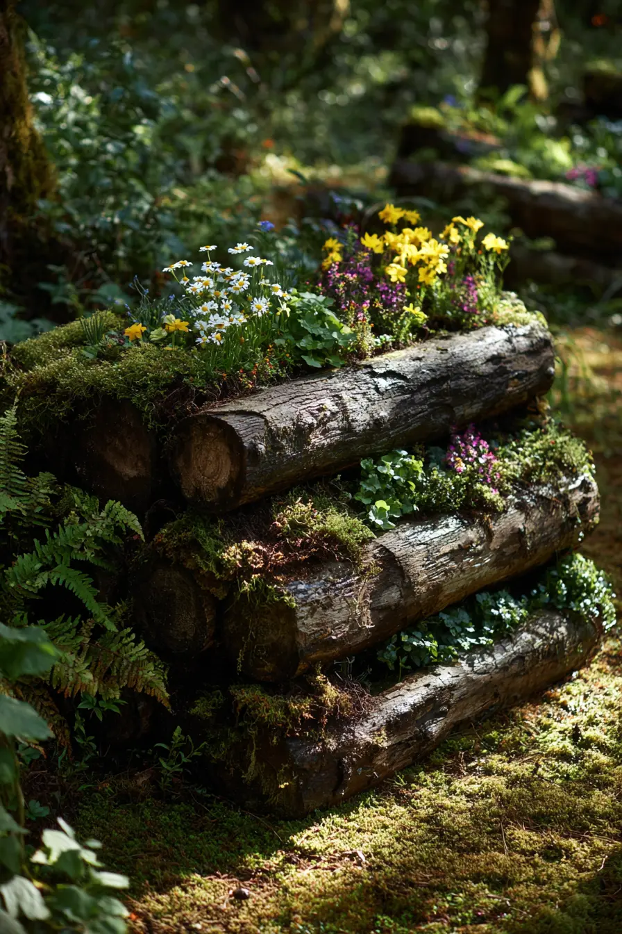 Rustic Log-Filled Raised Bed