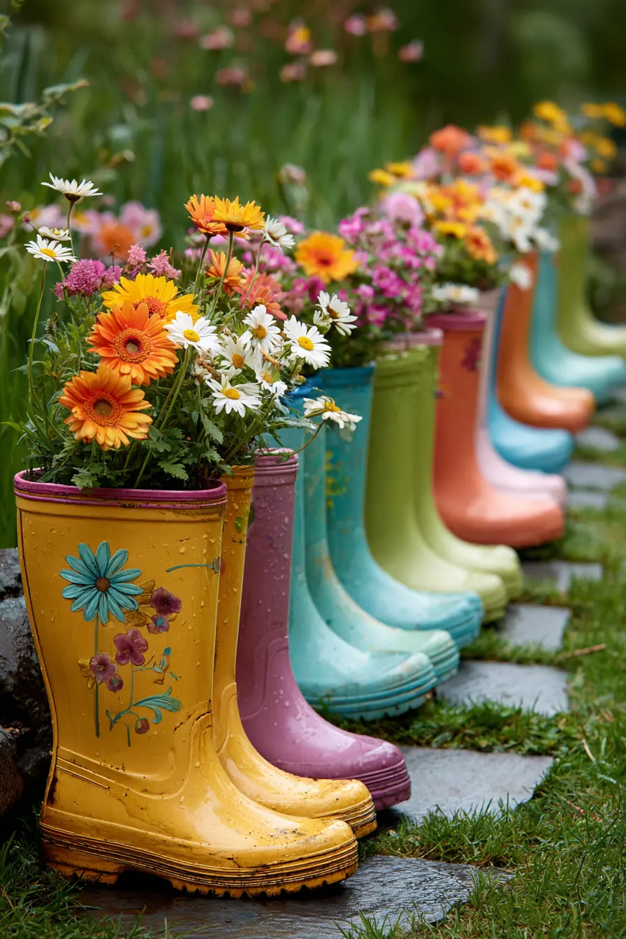Upcycled Rain Boot Row