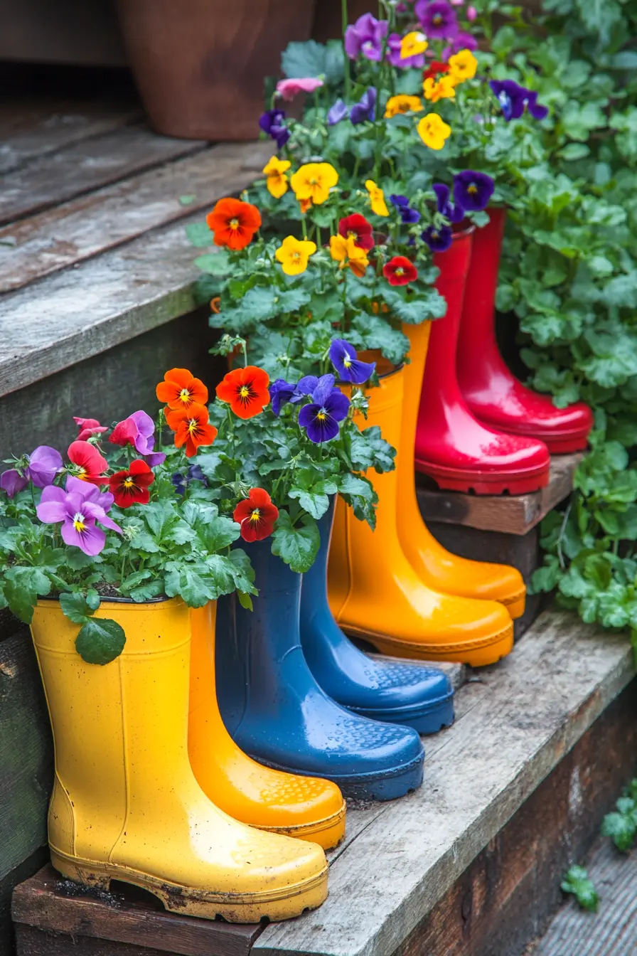 Upcycled Rain Boot Row