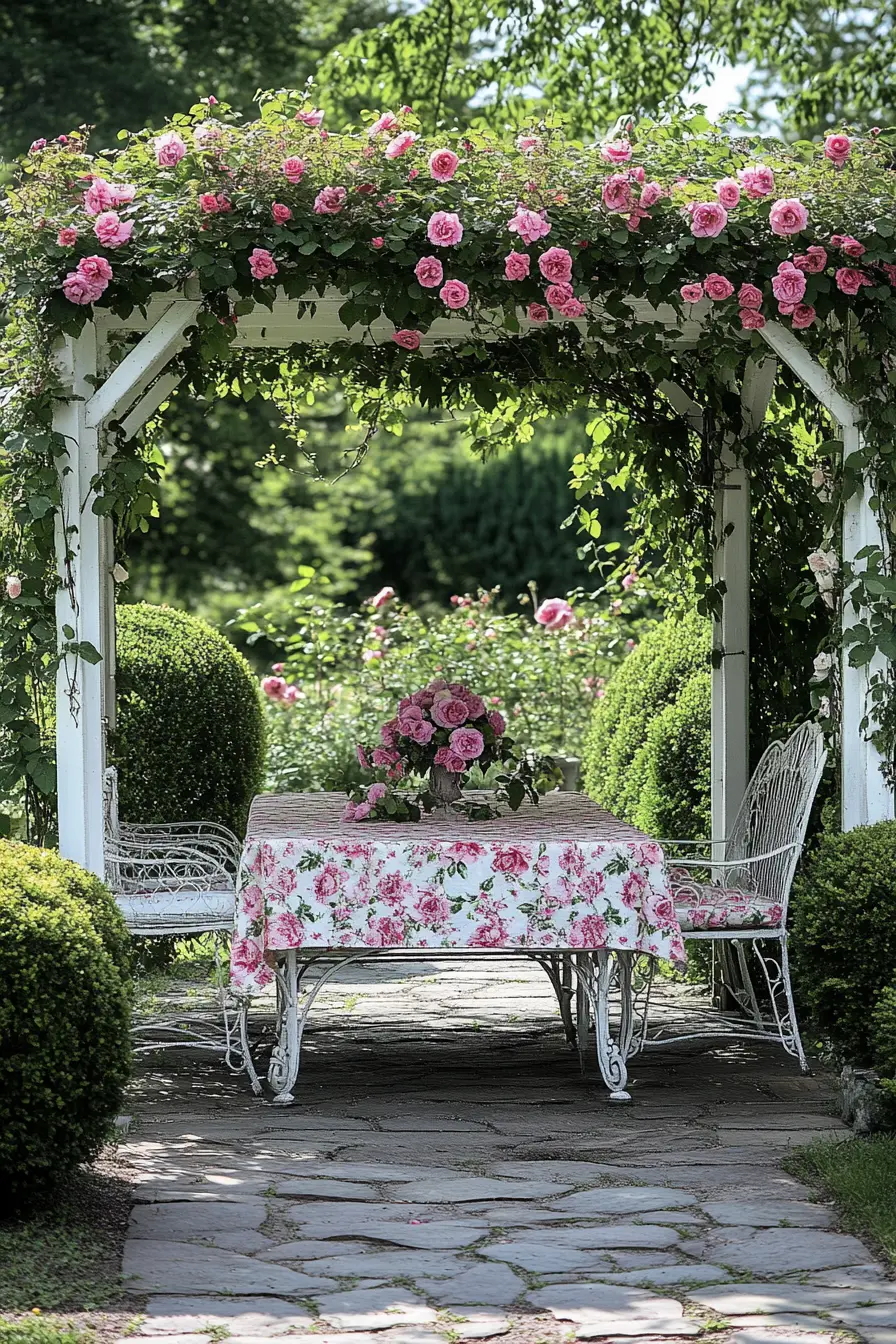 Vintage Garden Pergola with Climbing Roses
