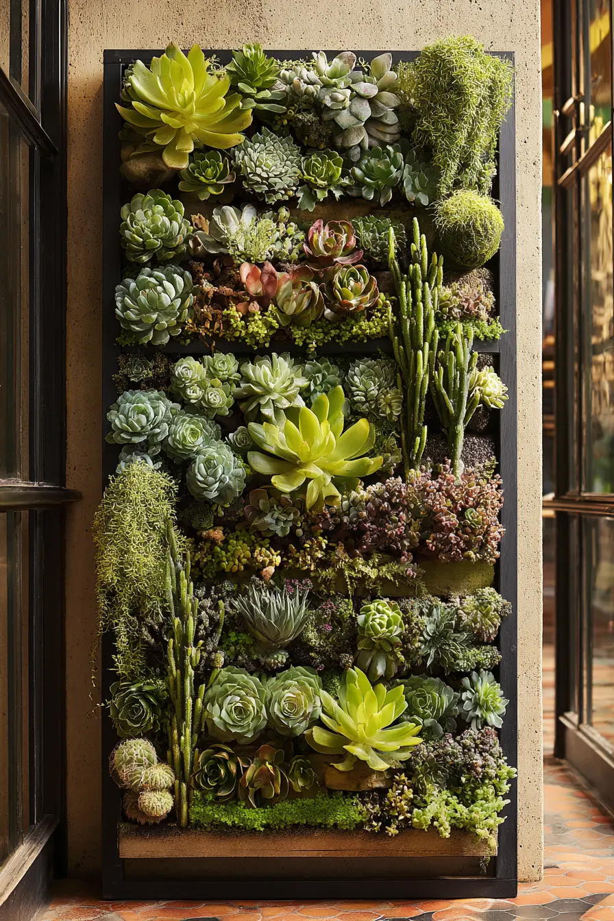Vertical Garden with Succulents and Herbs