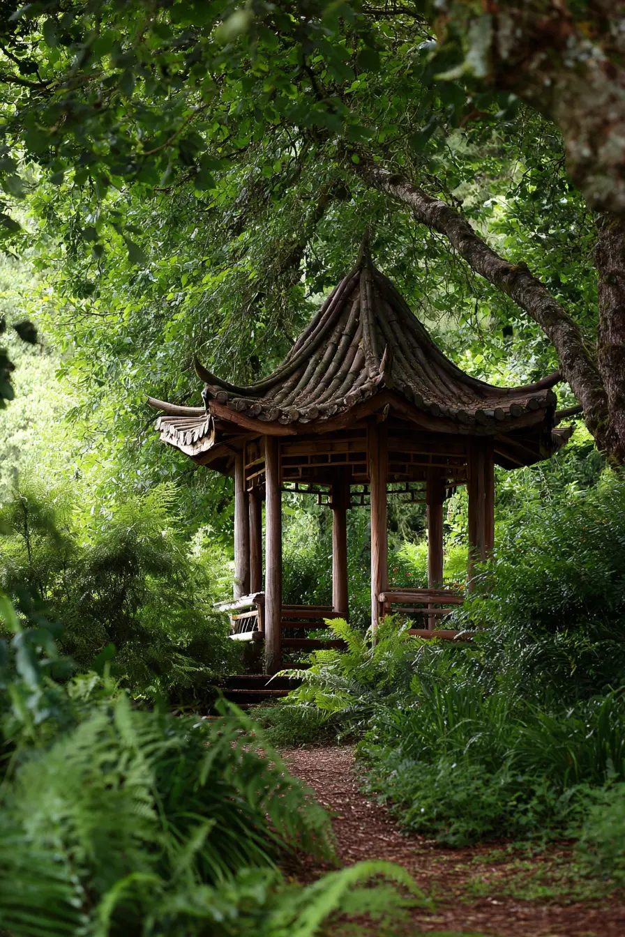 Garden Pavilion Surrounded by Lush Greenery