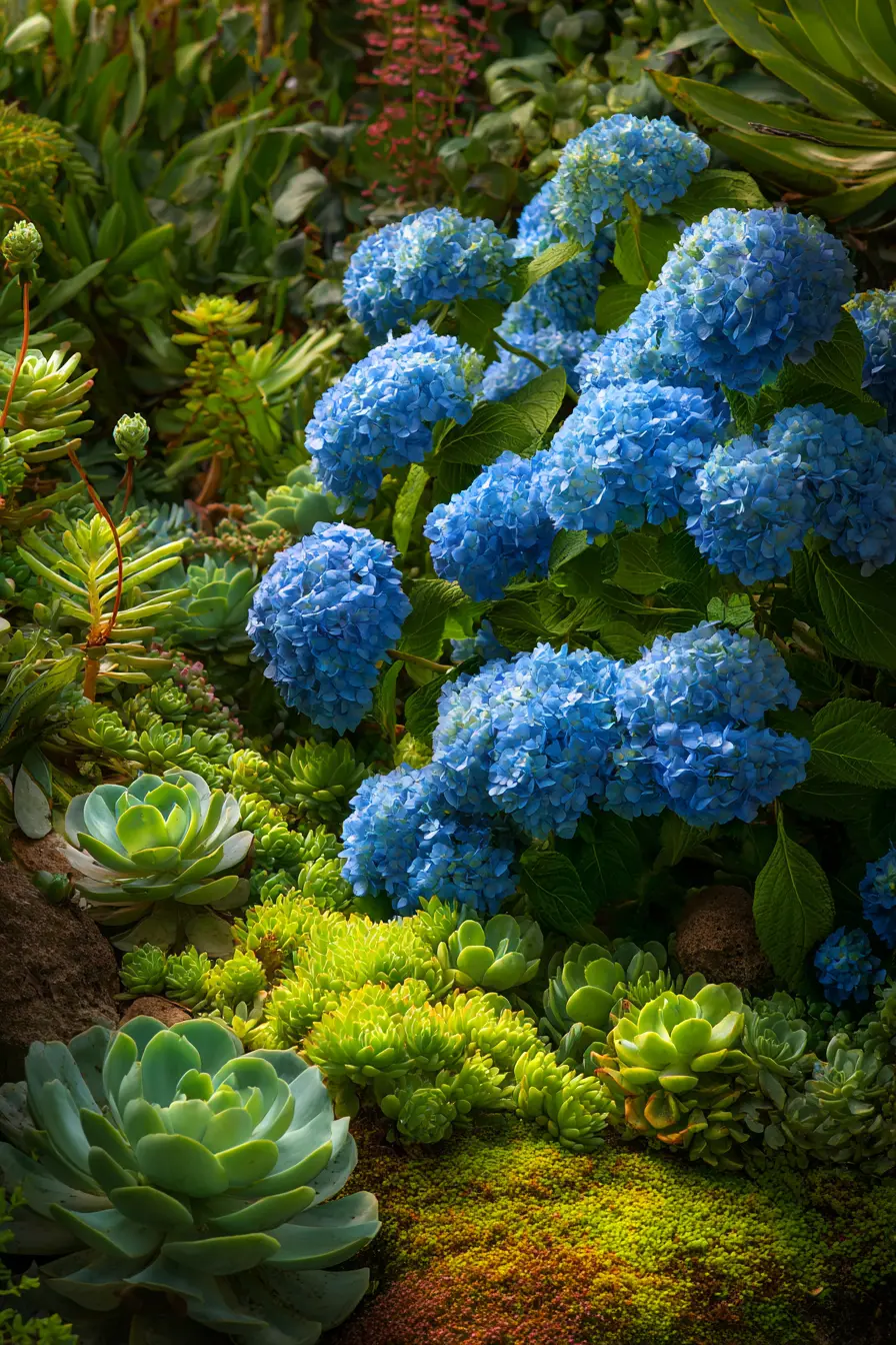 Hydrangea and Succulent Contrast Garden