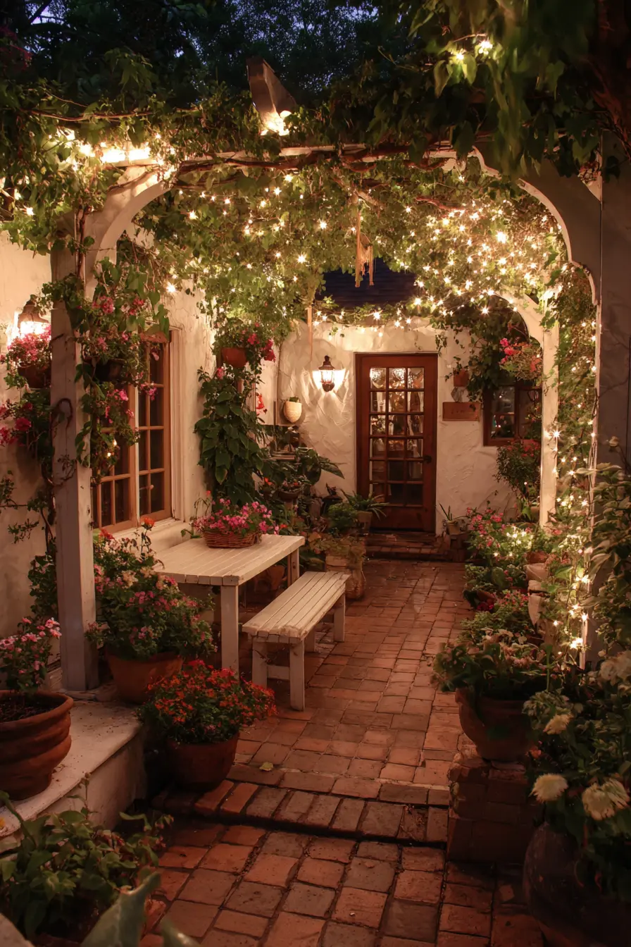 Cascading Fairy Lights in a Vertical Garden