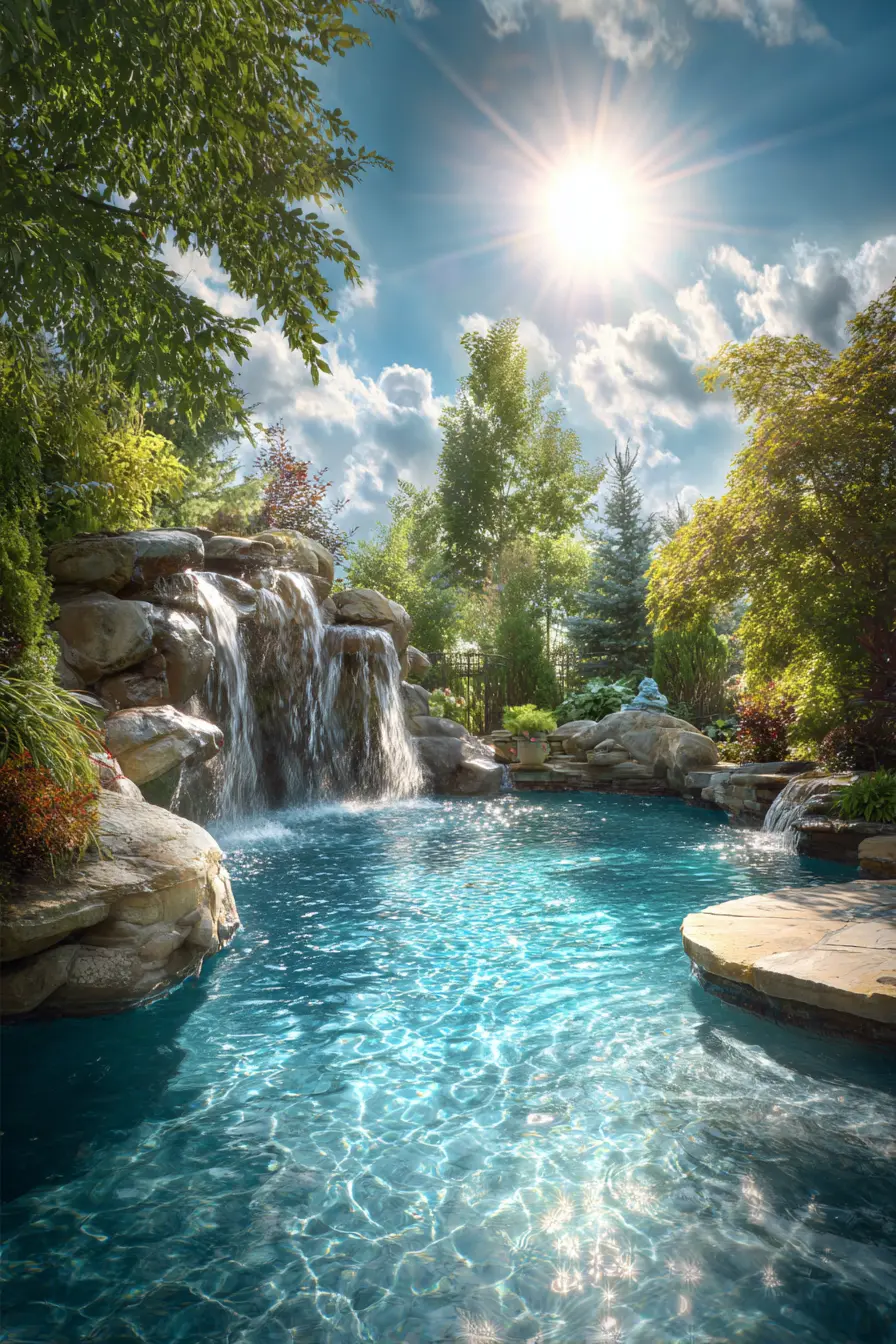 Raised Pool with Artificial Rock Waterfall
