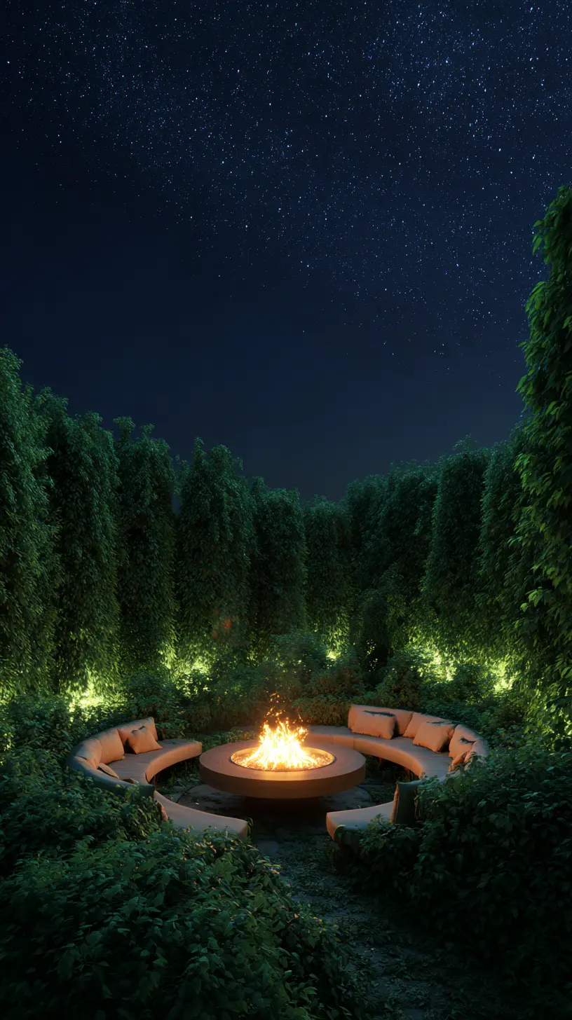 Surround the Firepit with Lush Greenery for a Natural Feel