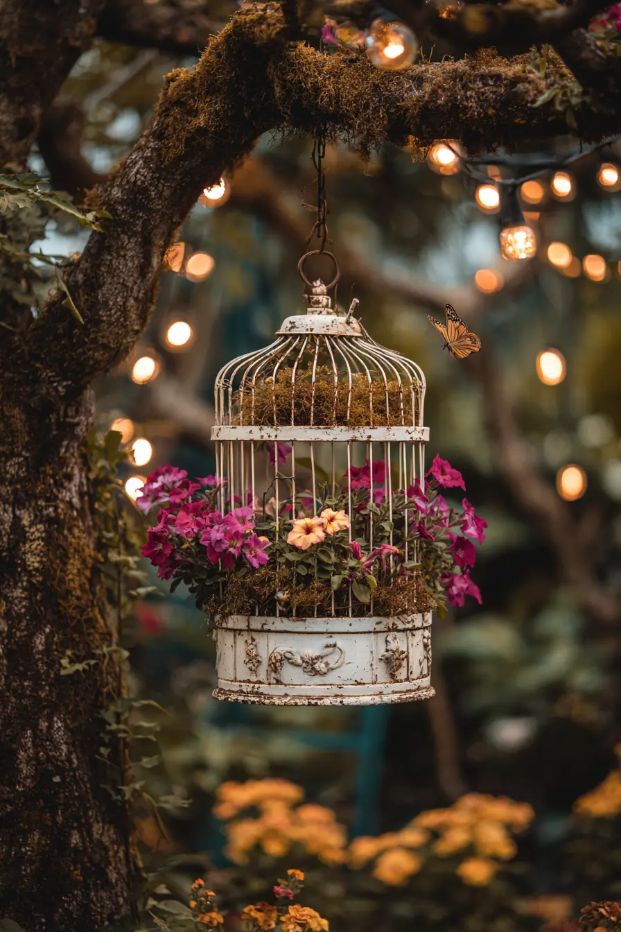 Upcycled Birdcage Planter