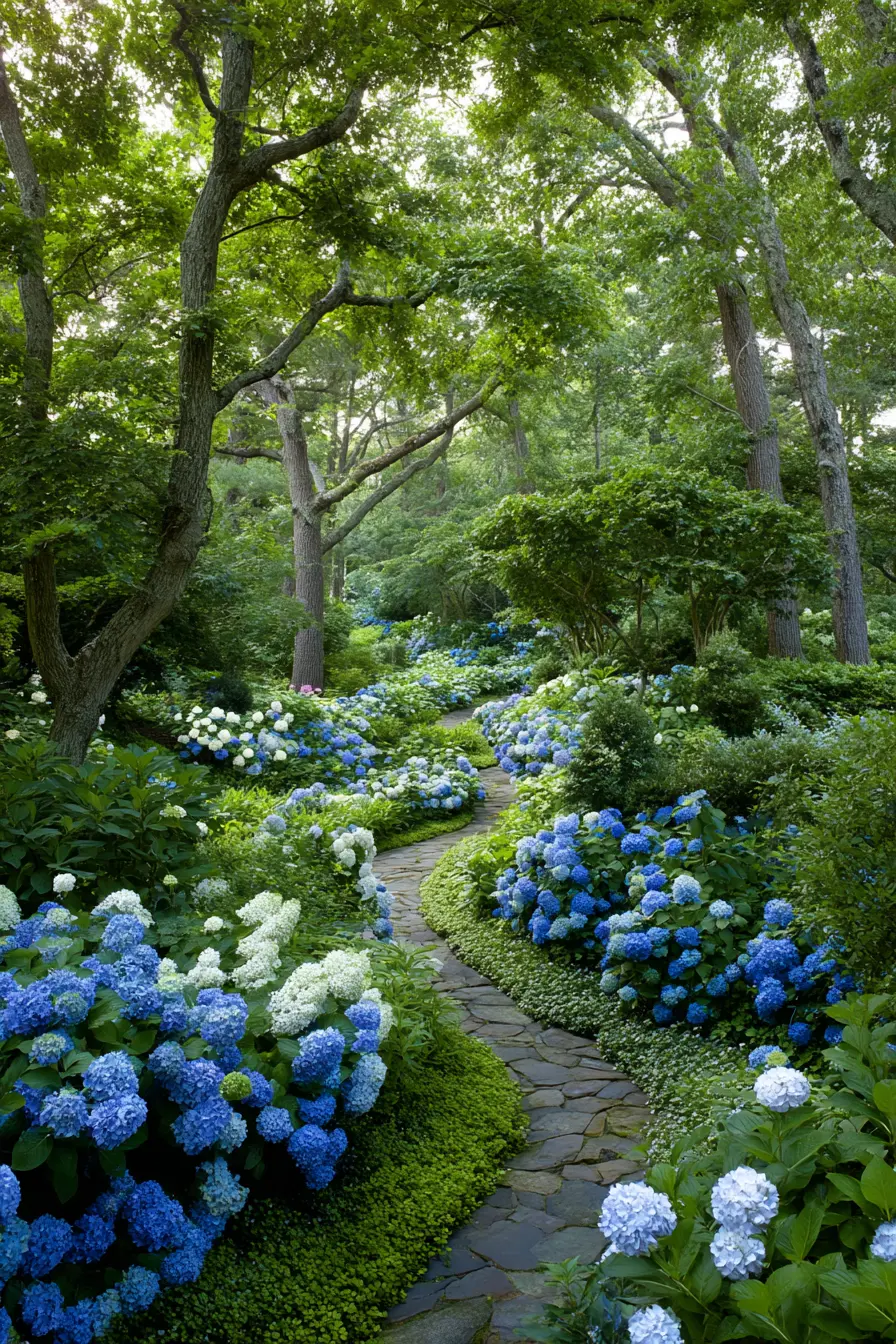 Classic Elegance with Lacecap Hydrangeas and Shade-Loving Hostas