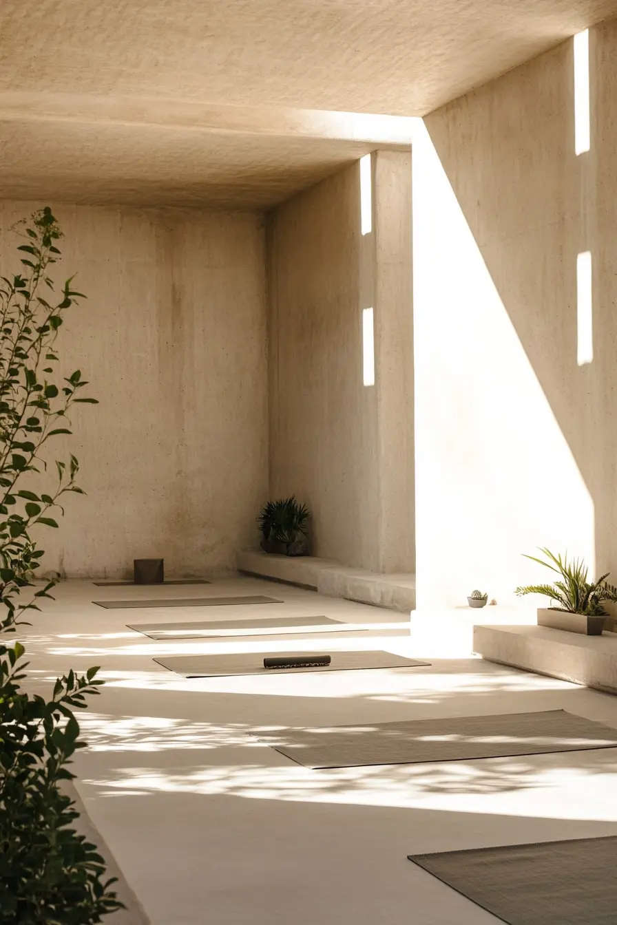 Minimalist Concrete Courtyard Yoga Zone