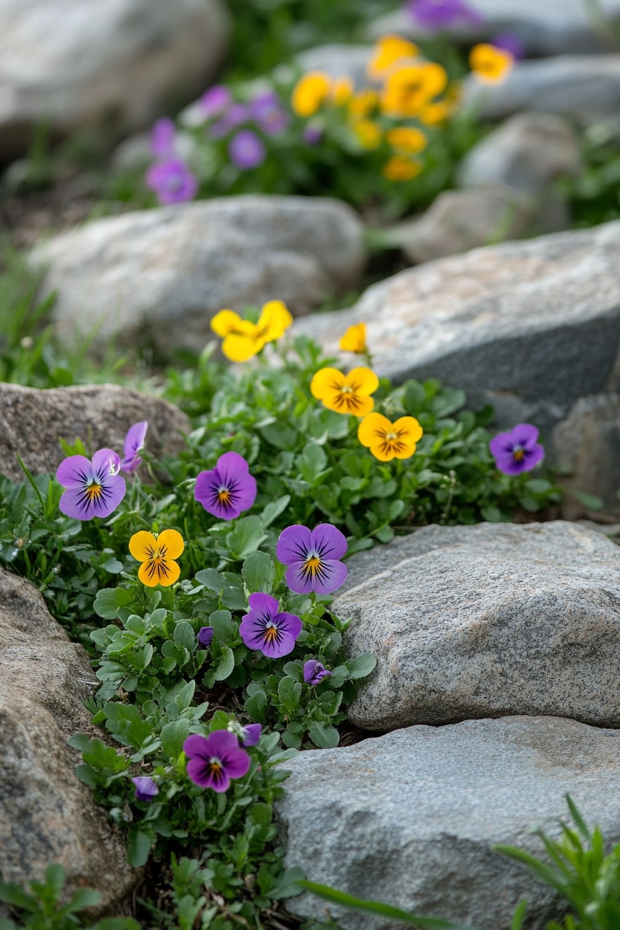 Alpine Rock Garden with Colorful Blooms
