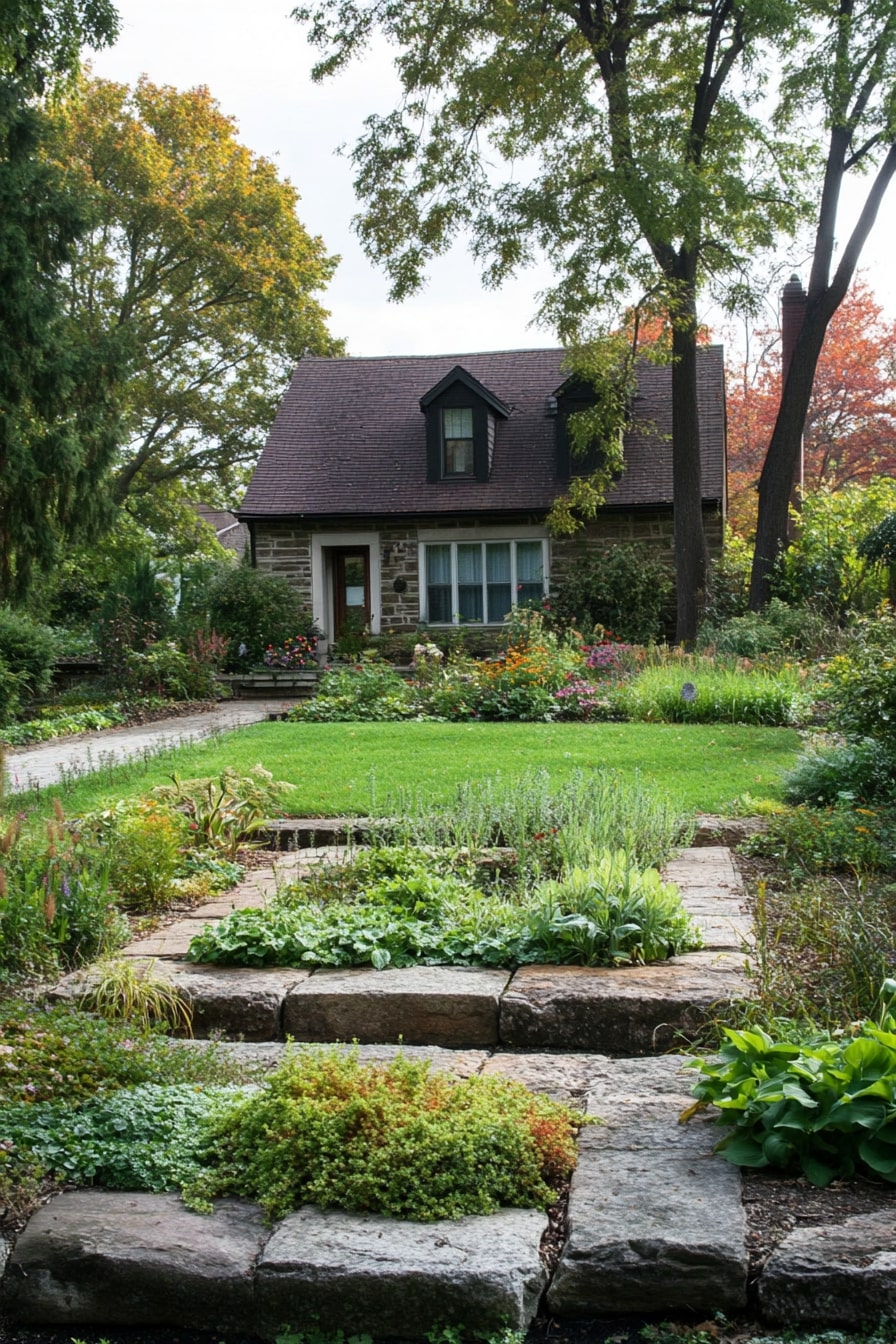 Natural Stone Terraces in a Cottage Garden