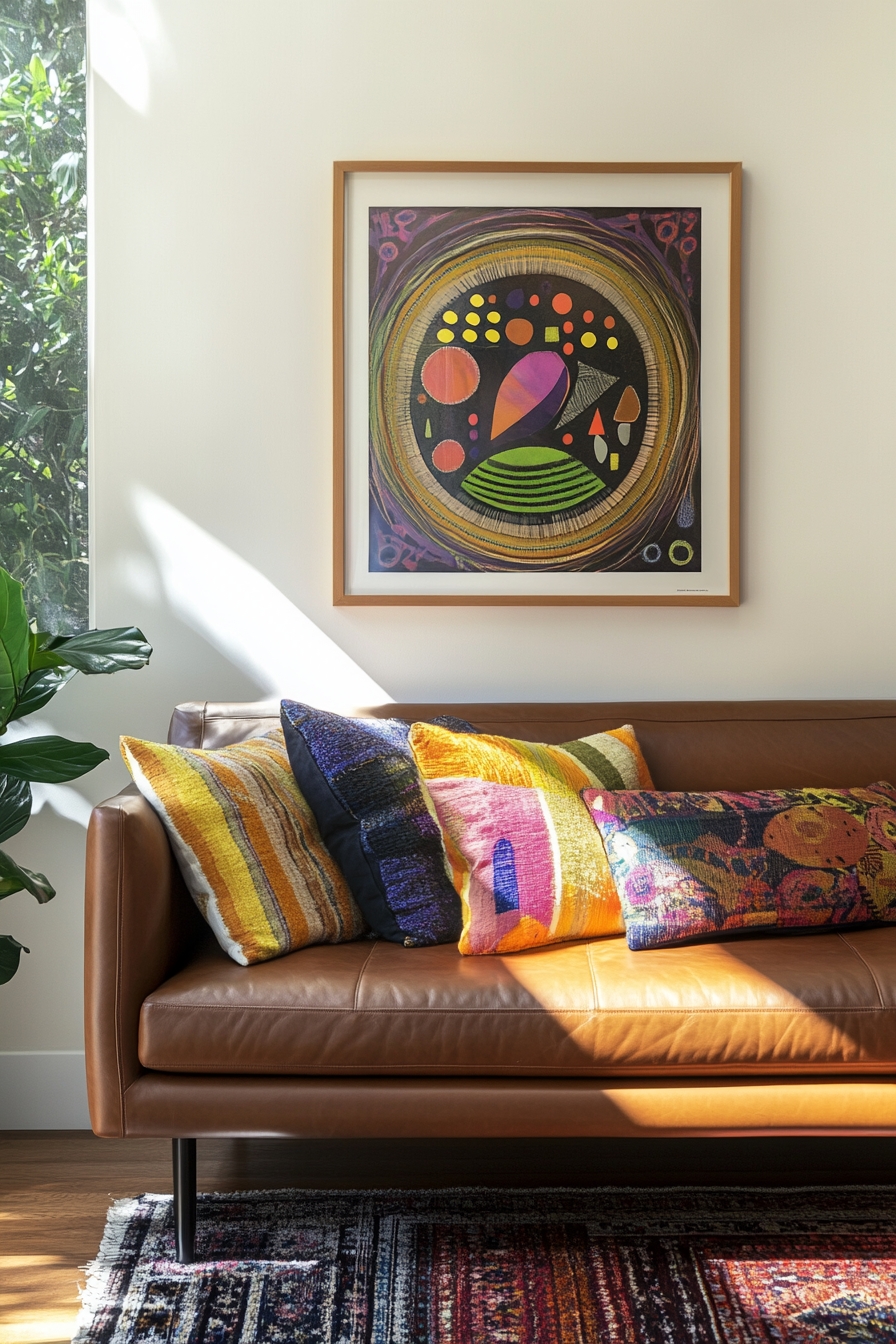 17. Brighten Your Living Room with Vibrant Art and Textiles