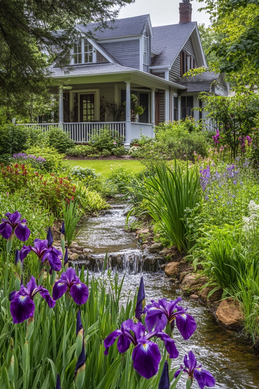 Rain Garden with Natural Stream and Perennials