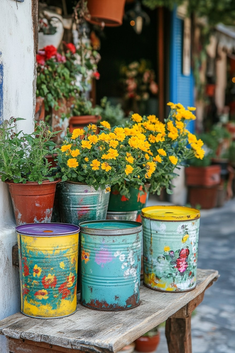 Colorful Tin Can Planters