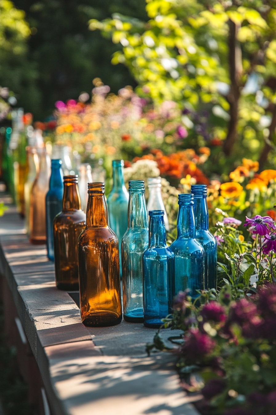 Colorful Bottle Edging with Garden Charm