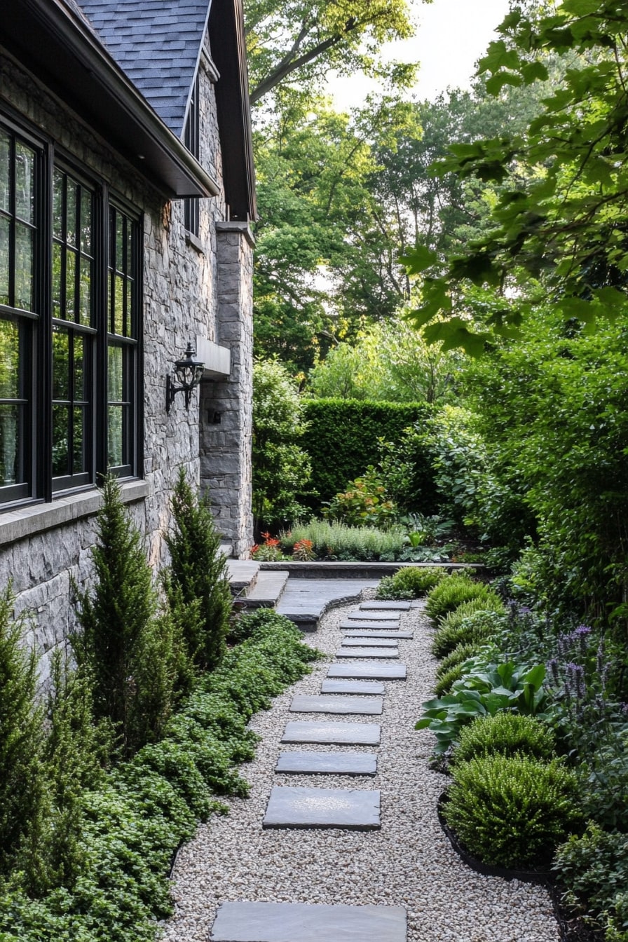 Perennial-Lined Garden Path with Stepping Stones