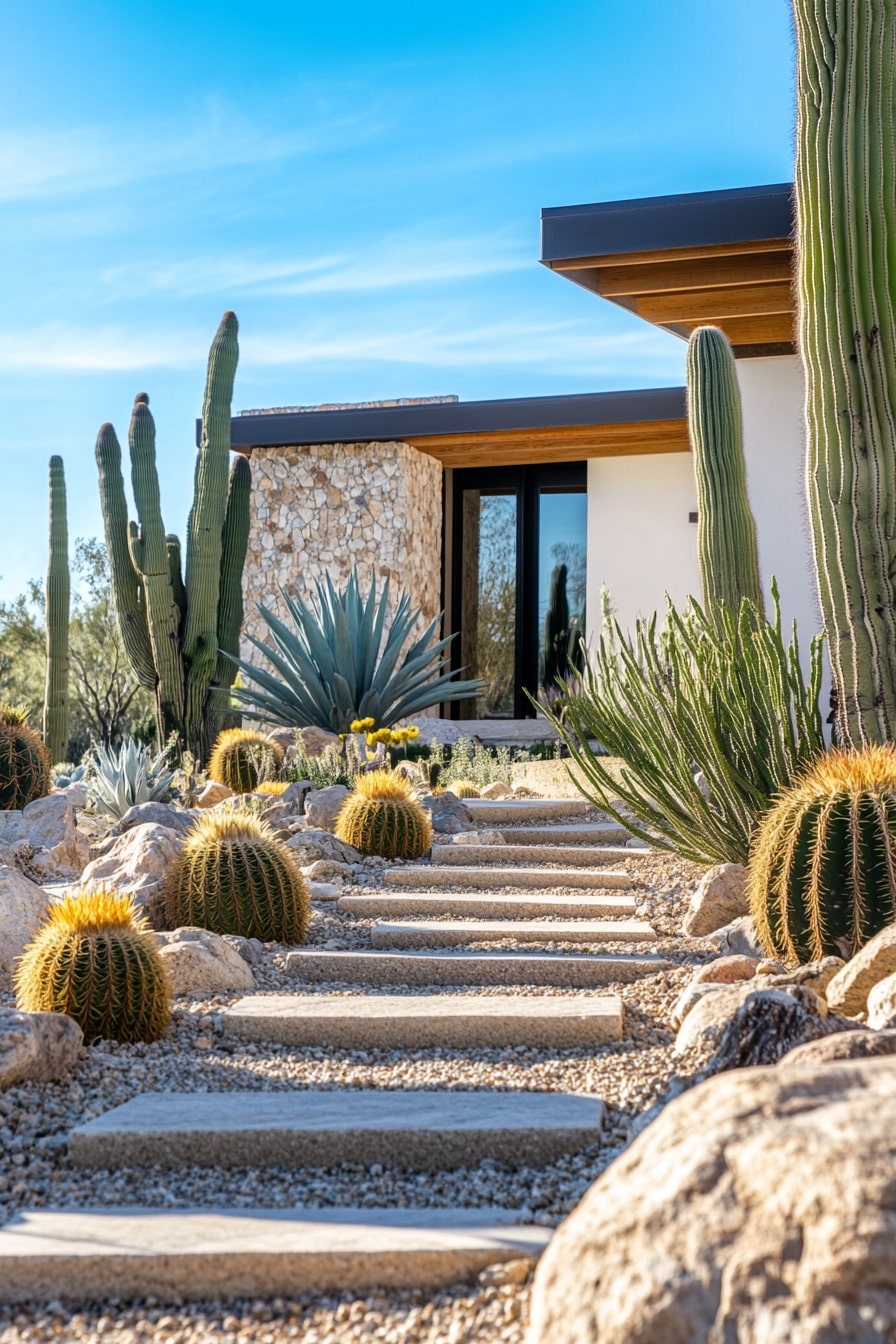 Desert Rock Garden with Cactus Pathway