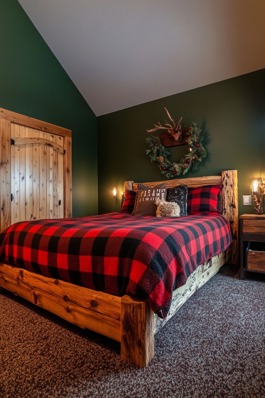 2. Embrace Rustic Comfort in Buffalo Plaid and Natural Wood