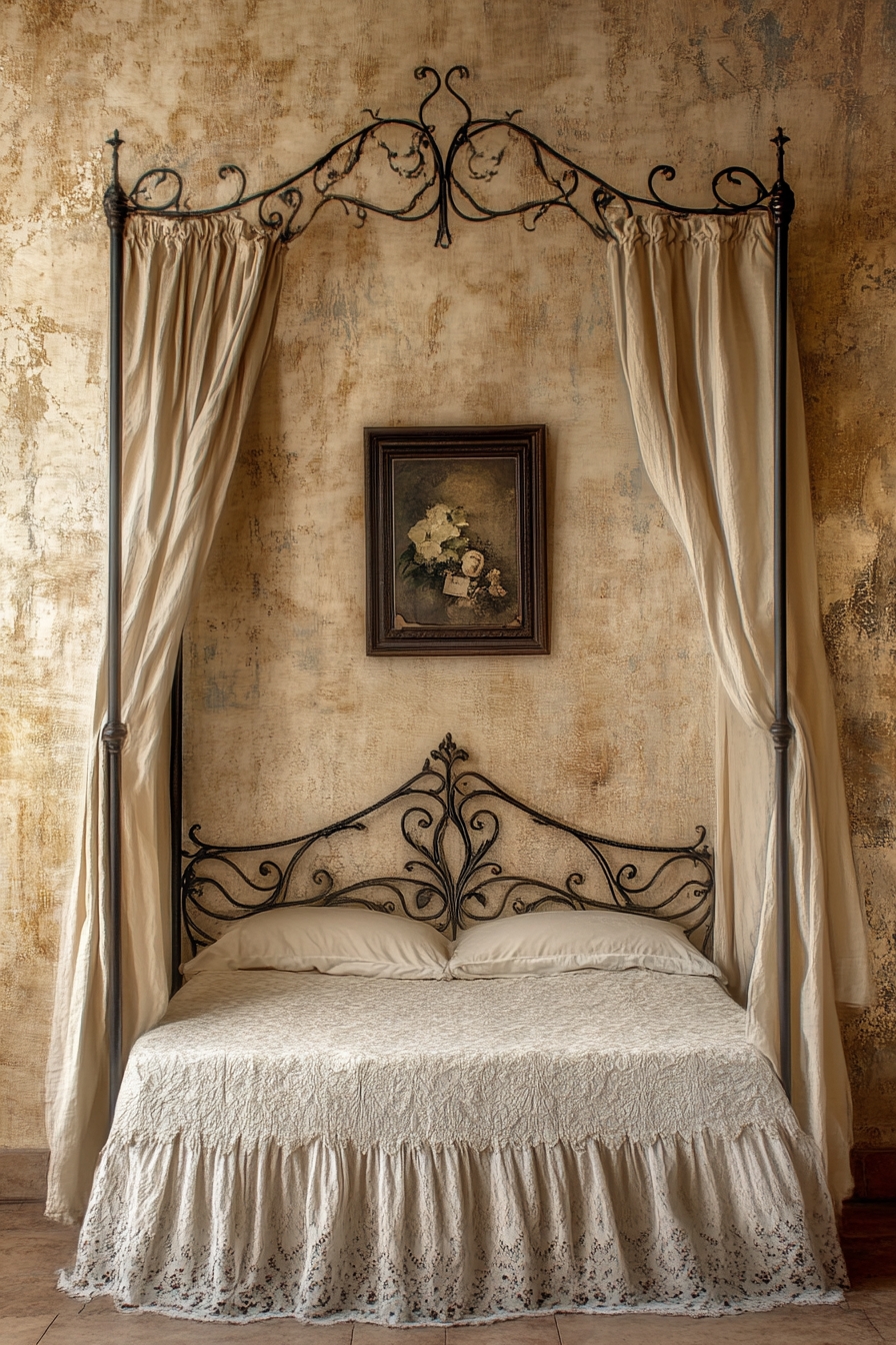 8. Embrace Vintage Elegance with a Canopy Iron Bed