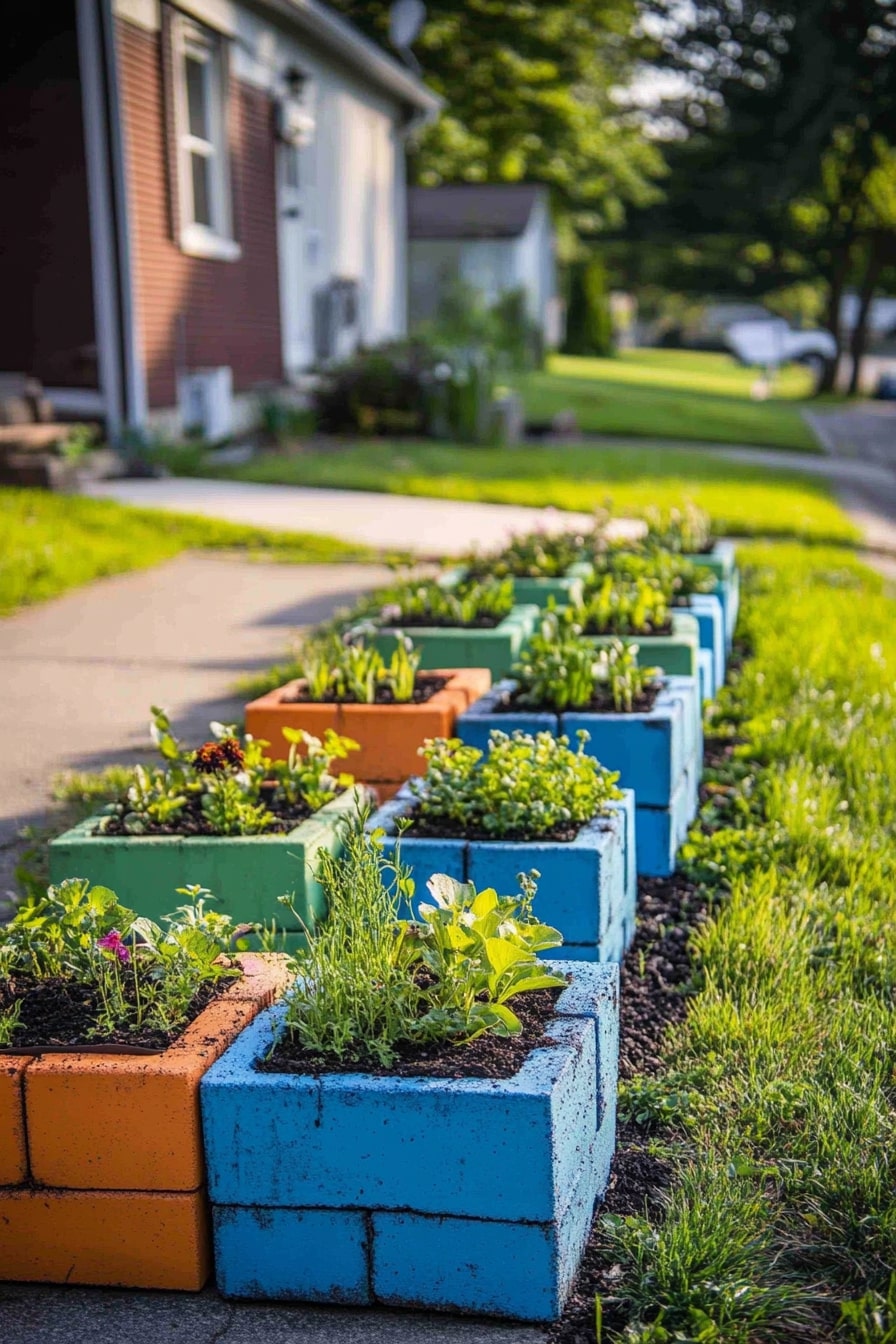 Painted Cinder Block Planters for a Playful Edge