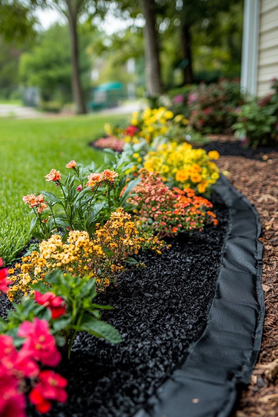 Flexible No-Dig Edging with Black Mulch