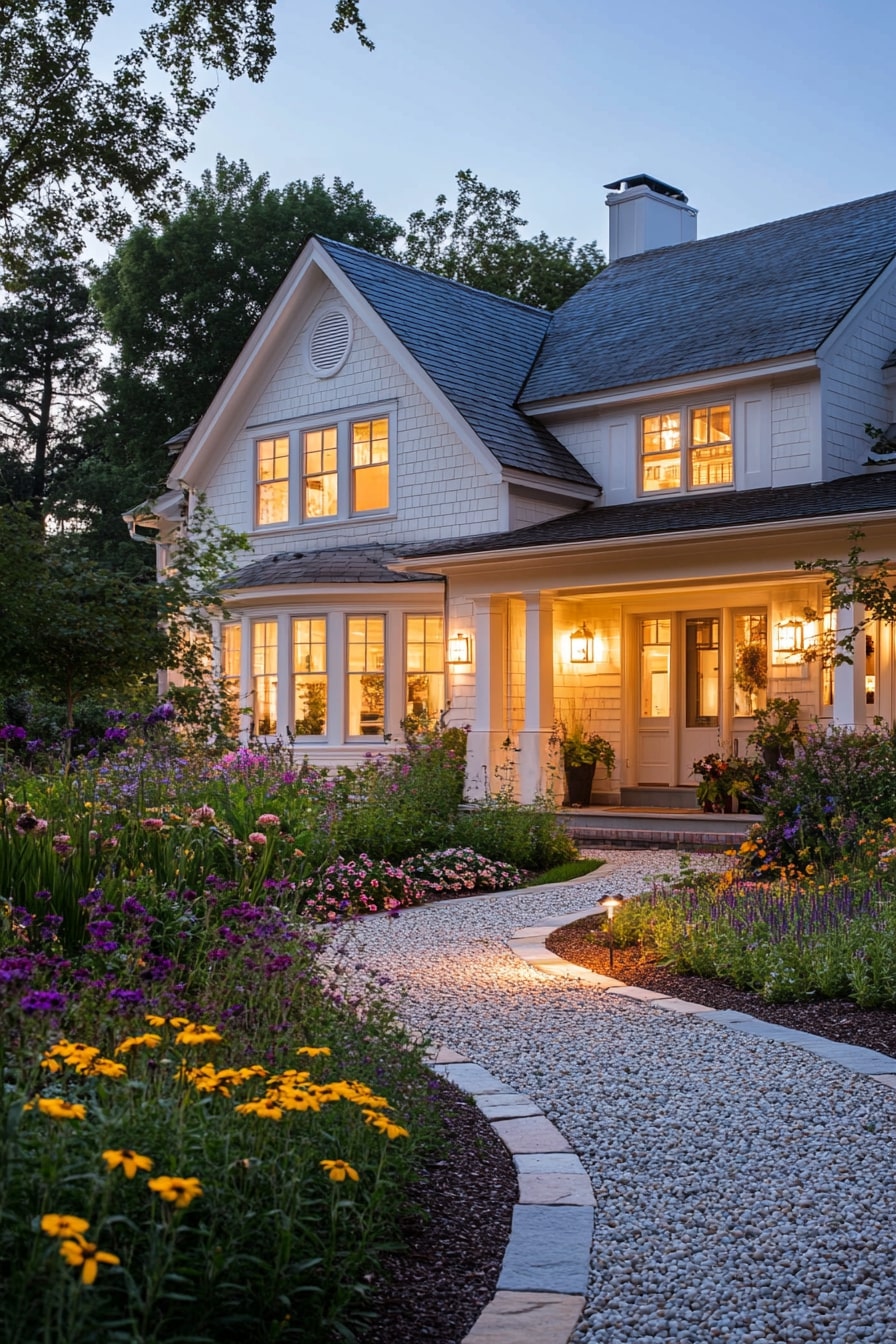 Moonlit Gravel Path with Wildflower Edges