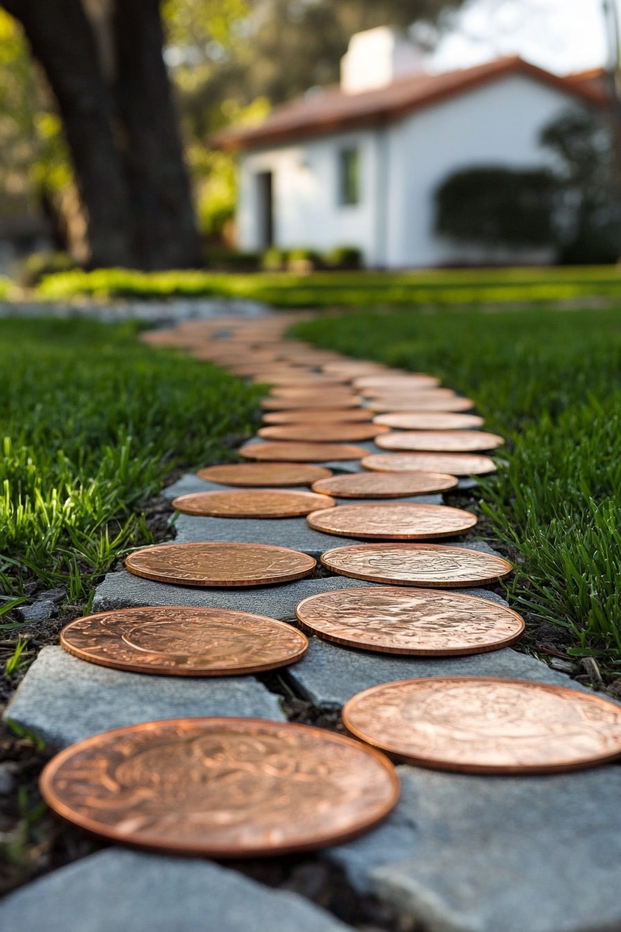 Penny-Topped Stepping Stones