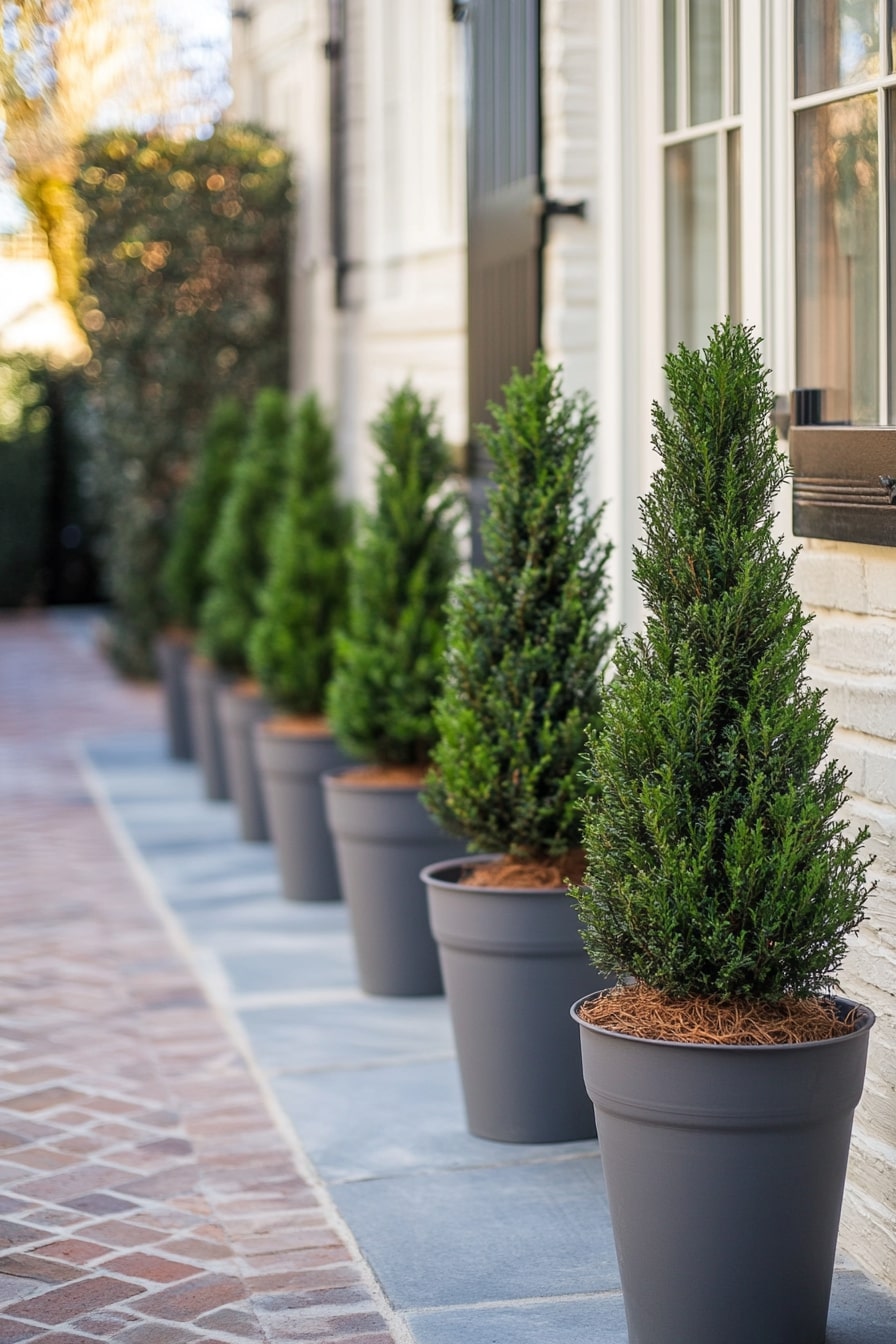 Row of Potted Hedges for a Clean, Customizable Screen