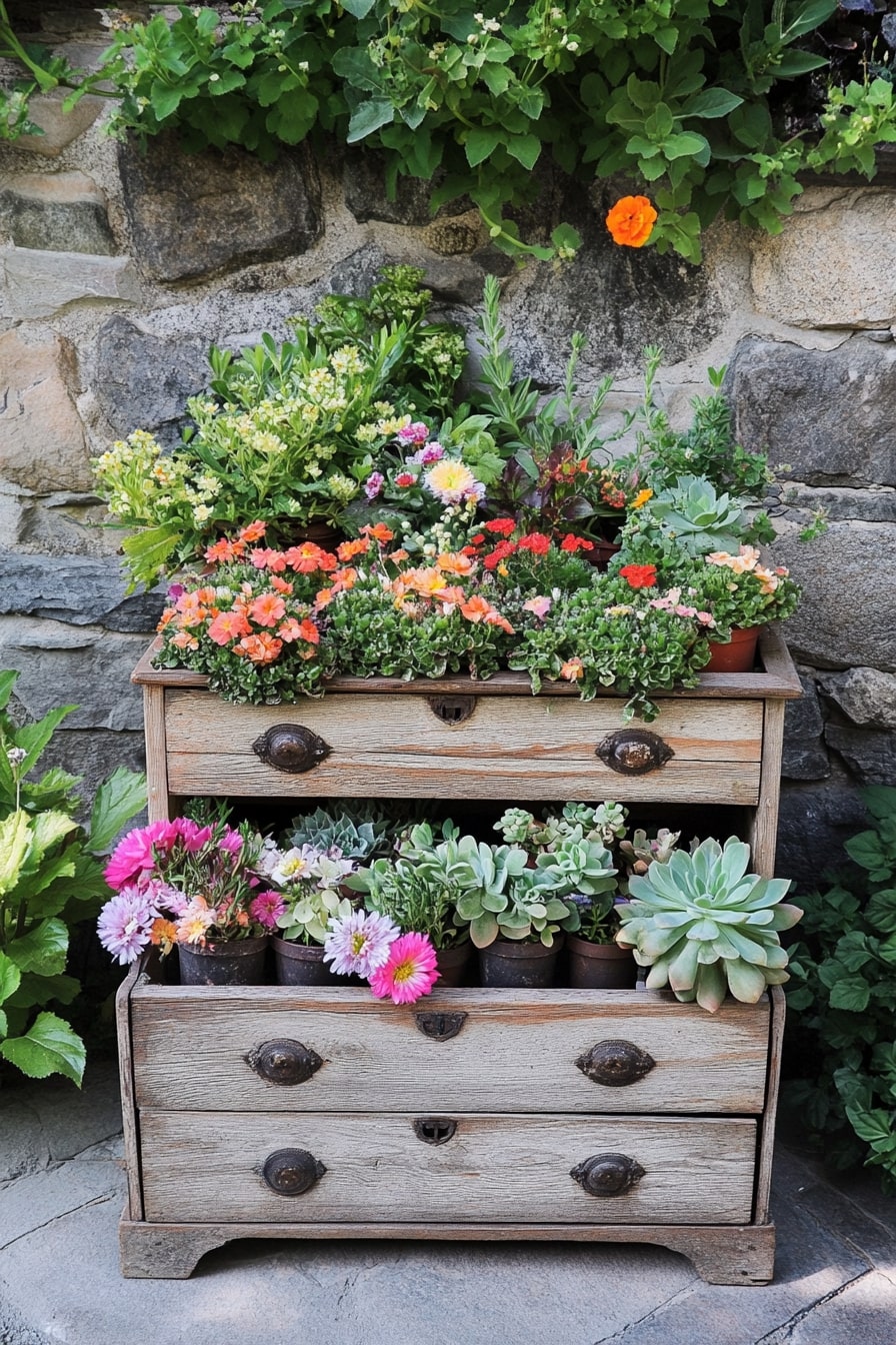 Repurposed Drawer Planters