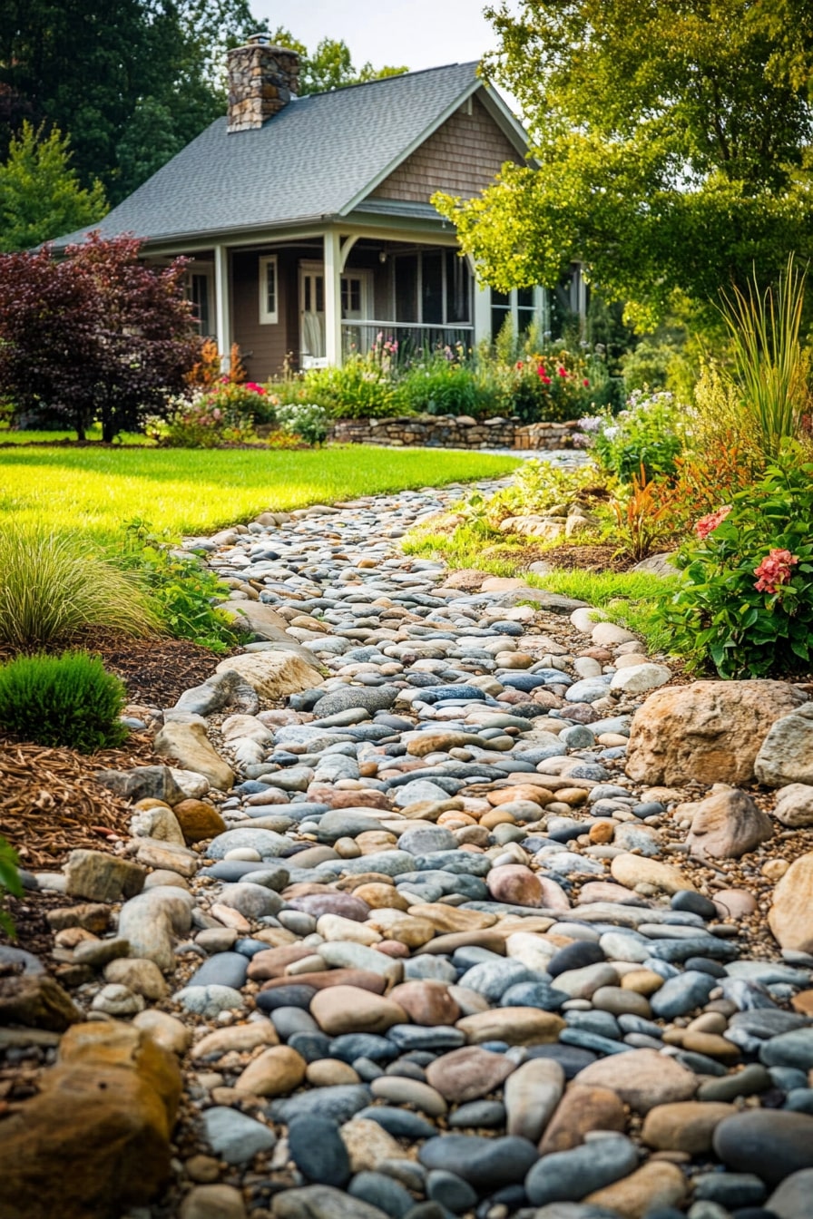 River Rock Garden with Cottage Charm