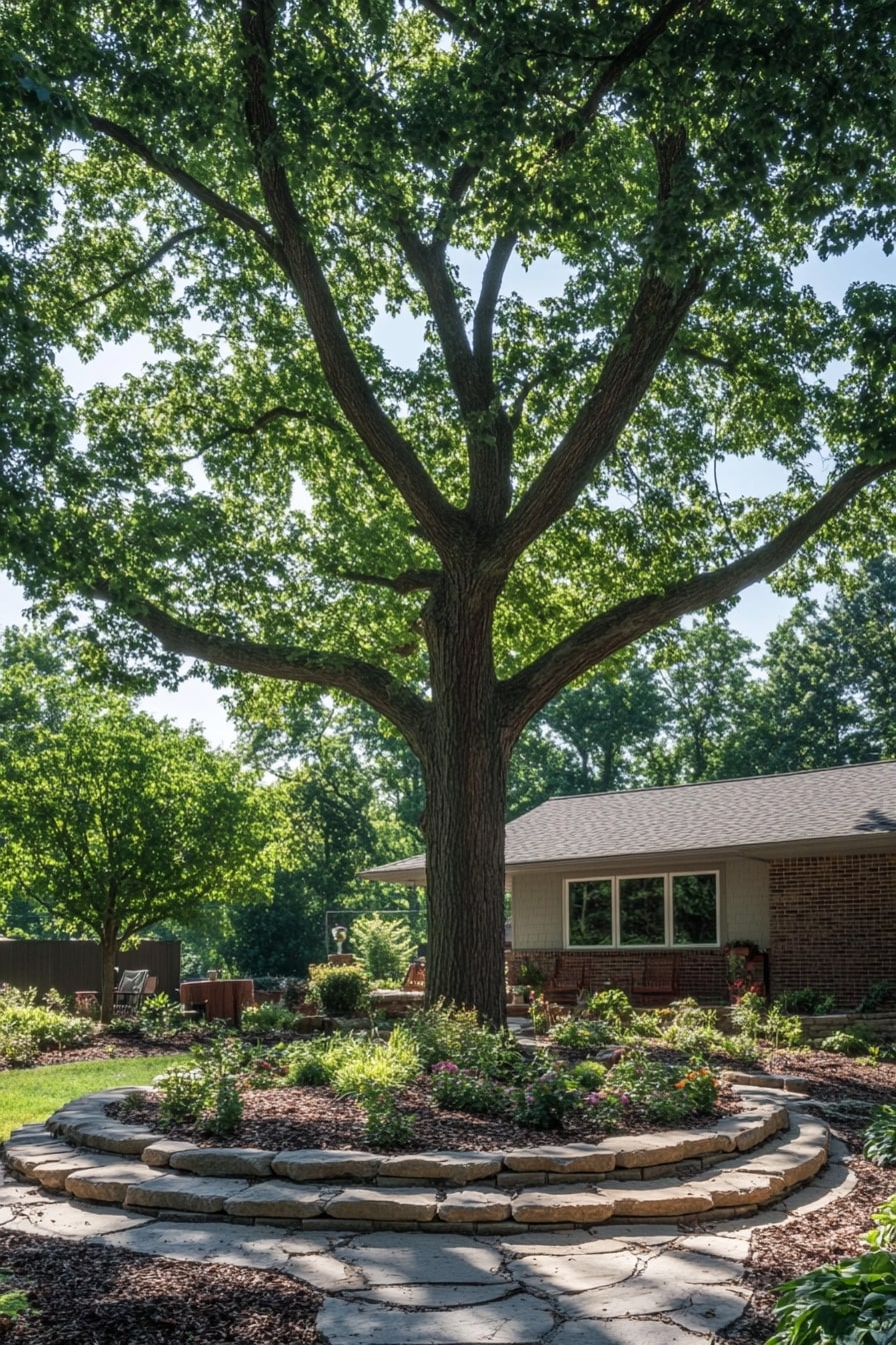 Tiered Rock Garden Under a Majestic Tree