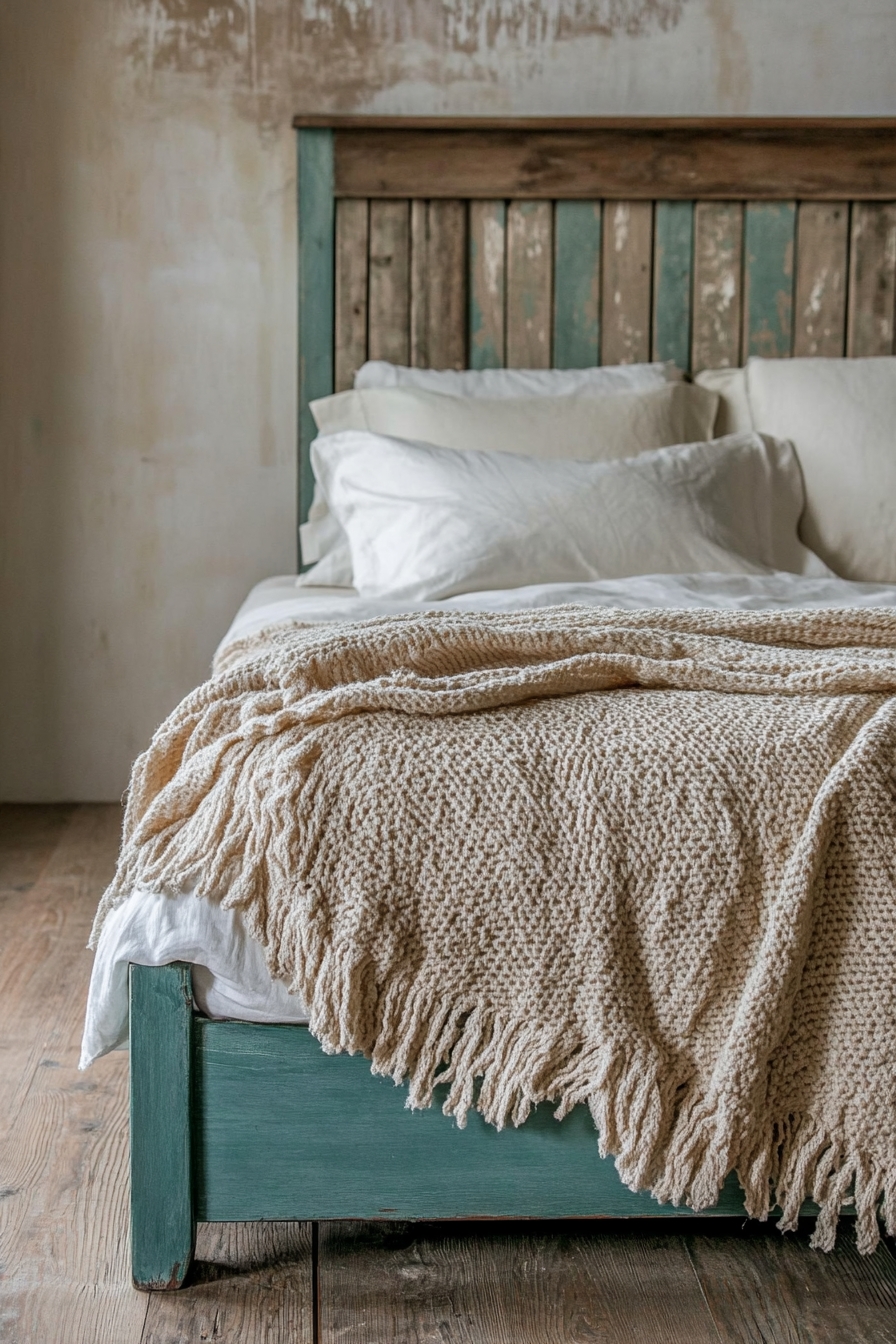 5. Rustic Comfort with Distressed Wood Accents