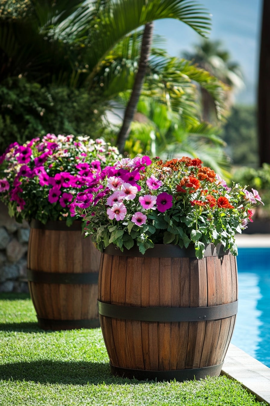 Rustic Wooden Barrel Planters