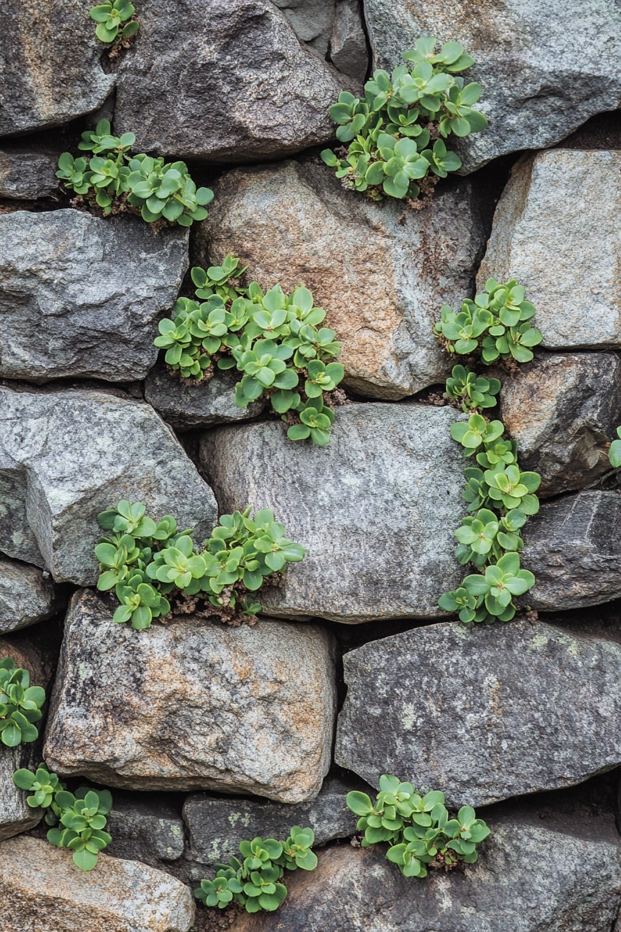 Vertical Rock Garden with Succulent Crevices