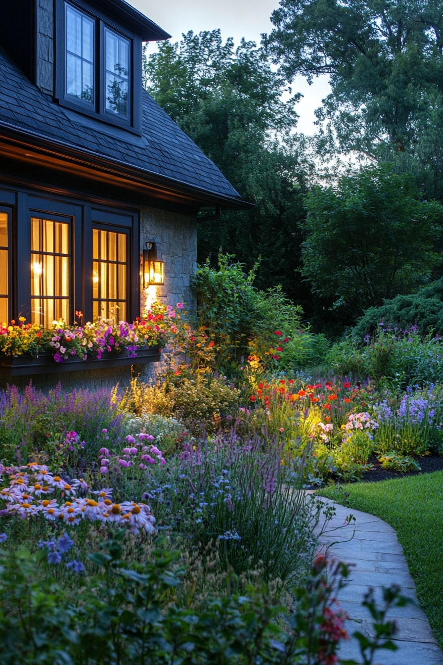 Window Boxes with Solar Garden Lighting