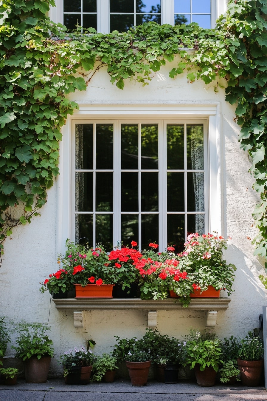Window Box with Vines and Potted Accents