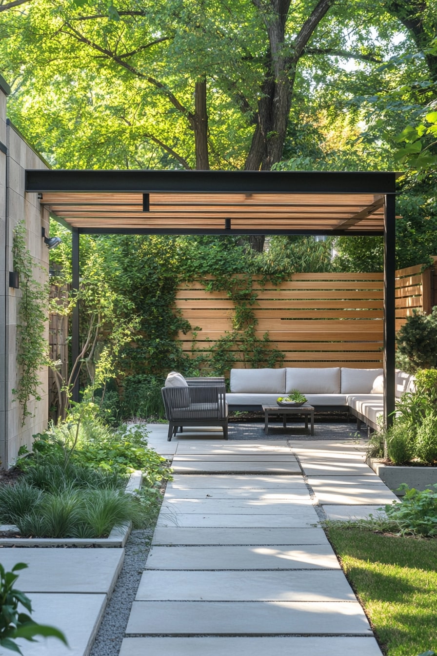 Sleek Slatted Wall for Modern Privacy