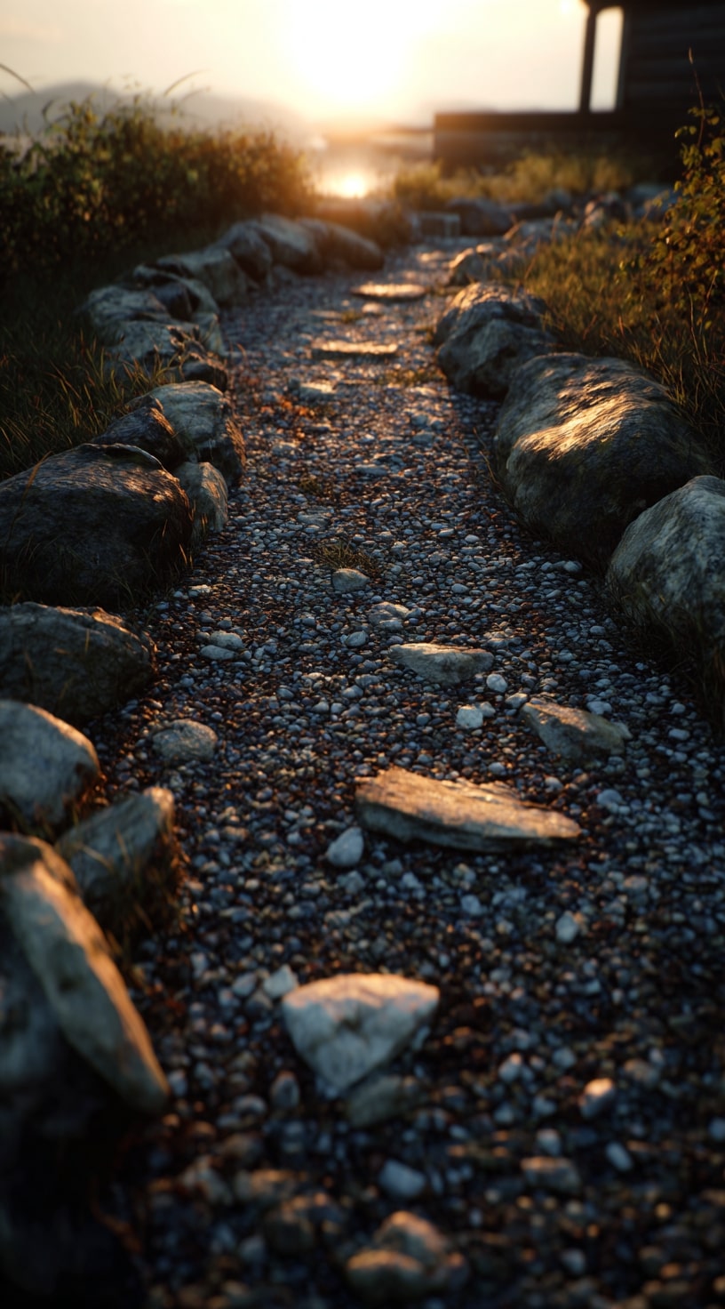 Gravel Path Framed by Nature’s Stones