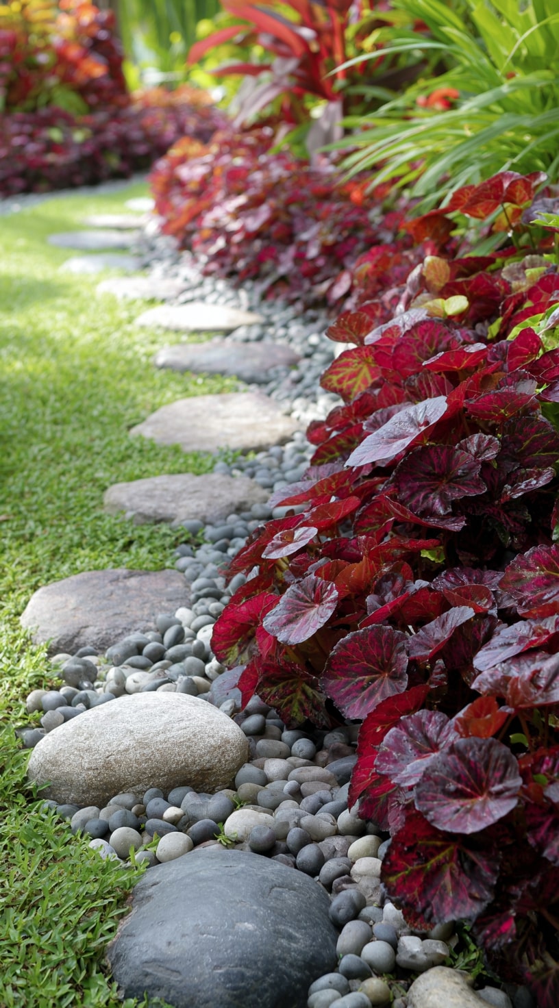 Stone Path Framed with Heuchera’s Bold Burgundy