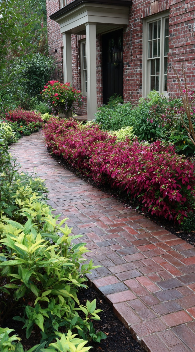 Brick Walkway Enhanced by Heuchera’s Colorful Layers