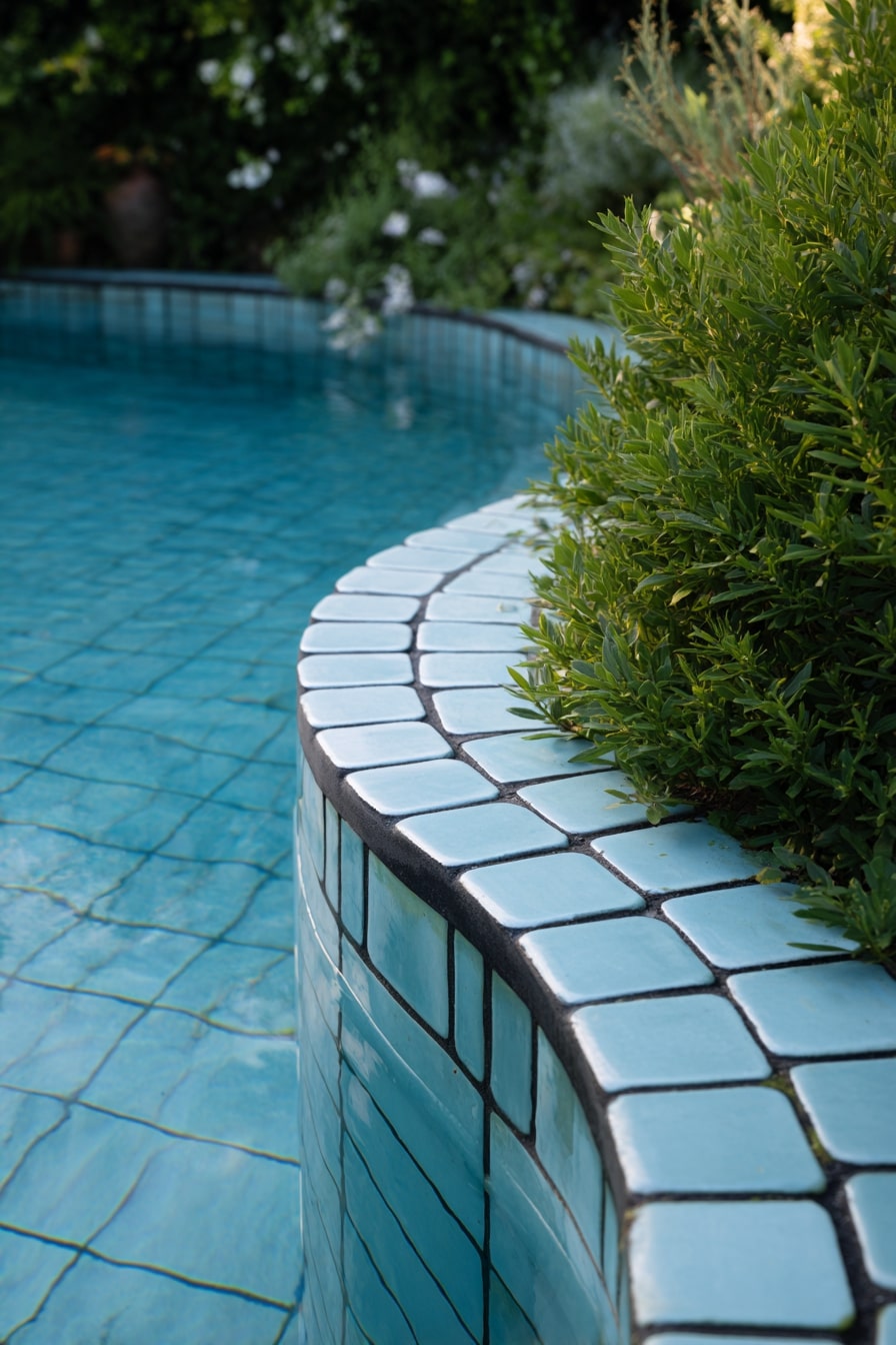 Curved Blue Tile Coping with Organic Flow