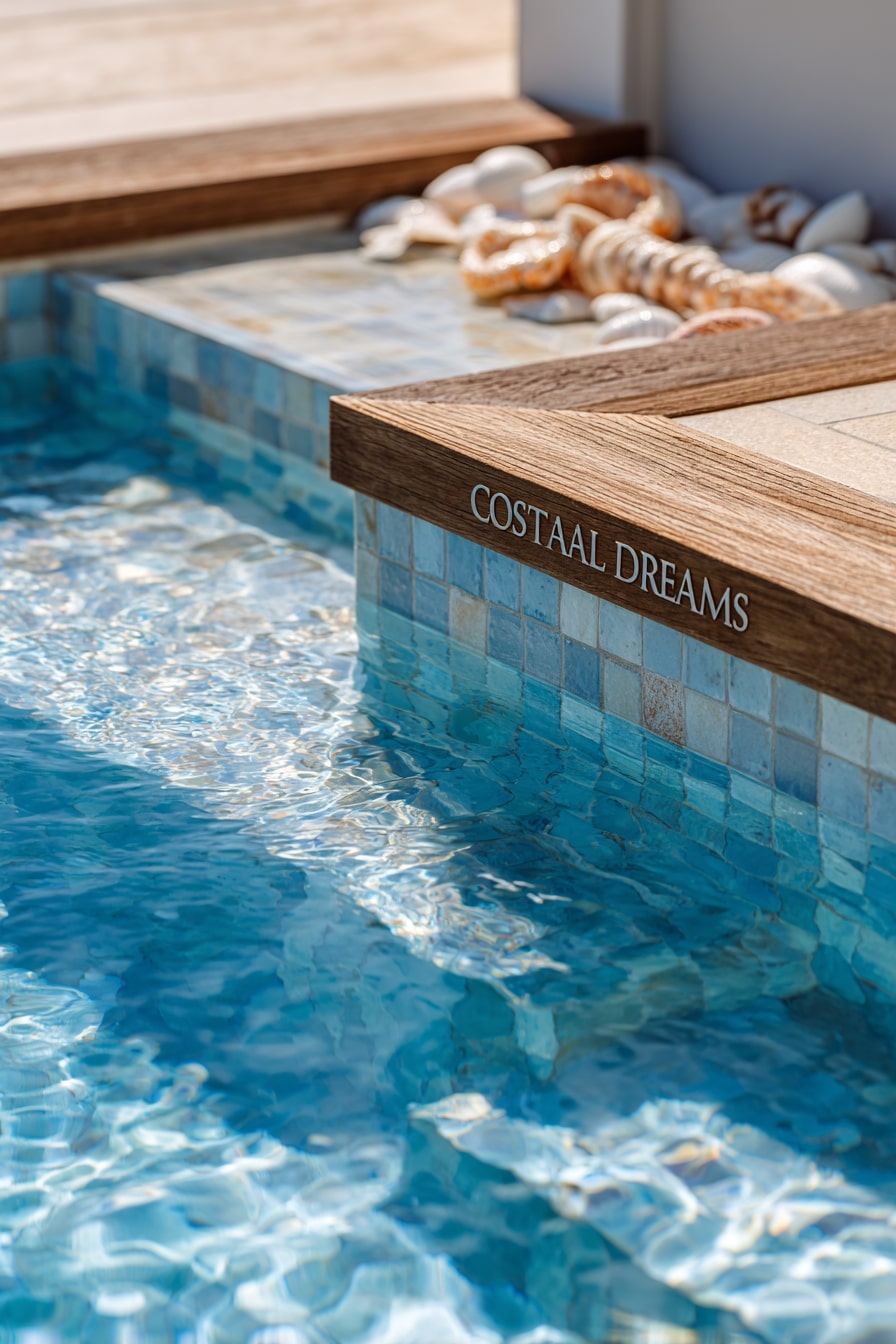 Wood-Trimmed Coping with Coastal Tile Blend