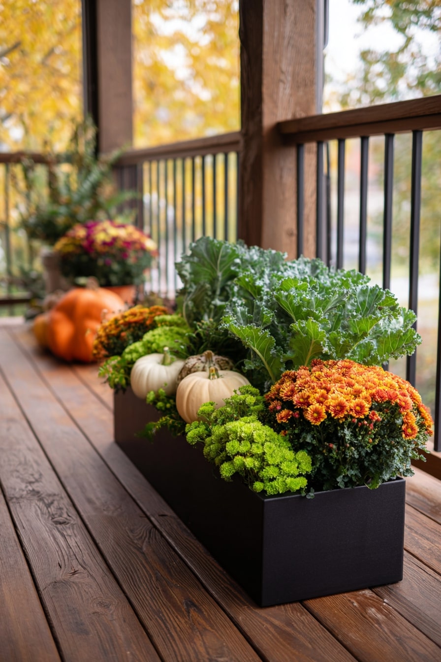 Seasonal Outdoor Planter Box with Autumn Flair
