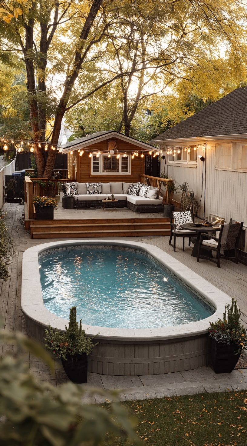 Backyard Above Ground Pool with Elevated Lounge Deck