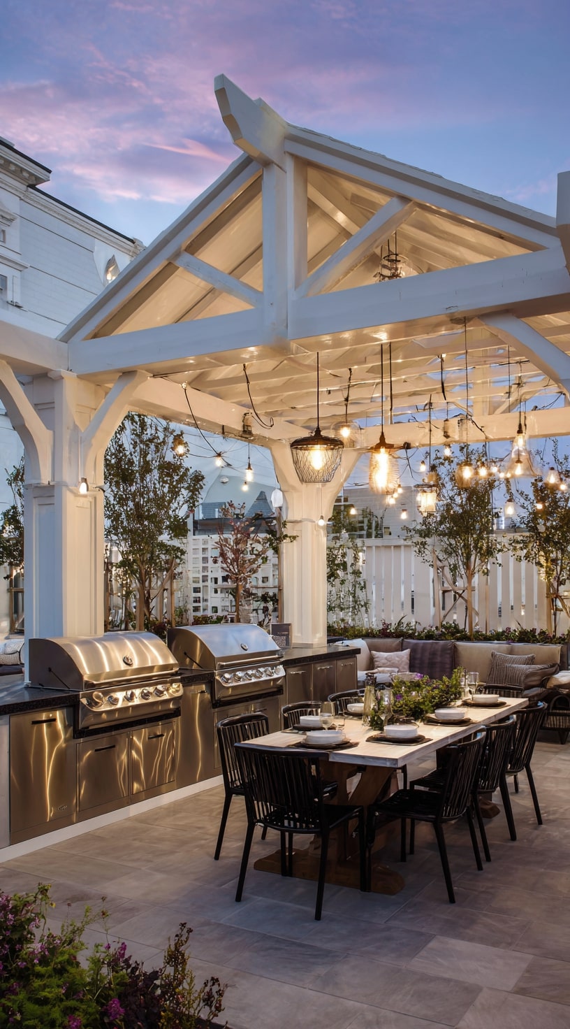 An Inviting Outdoor Kitchen Under a Pavilion